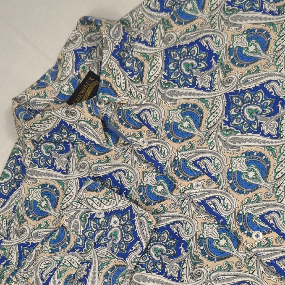 Daniel Cremieux Blue & Cream Paisley Long Sleeve Button-up Mens Shirt Size XL